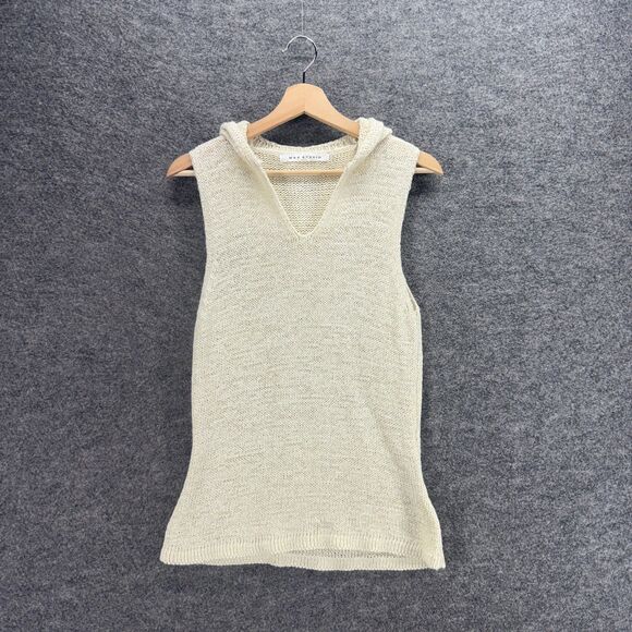 Max Studio Knit Top Women M Medium Beige V-Neck Hooded Sleeveless Wide Strap - Picture 1 of 7